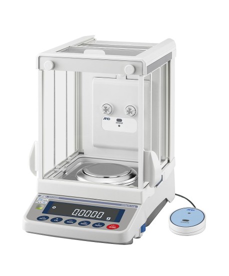 A&D Apollo GX-124AE Analytical Balance, 122 g x 0.0001 g with internal calibration, built-in ionizer and 8.8" high breeze break