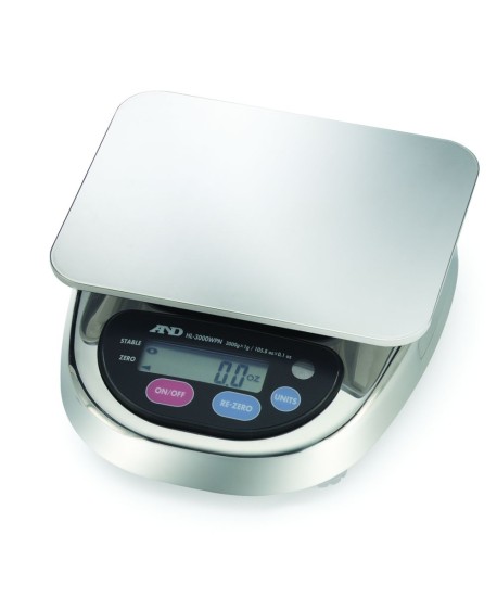 A&D HL-WP Series HL-3000LWP Washdown Compact Scale with large pan, 3000 g x 1 g, NSF Listed