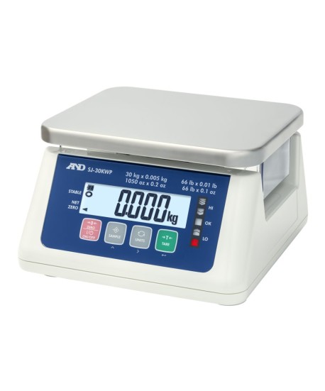 A&D SJ-WP Series SJ-3000WP-BT Washdown Digital Scale, 6.6 lb x 0.0002 lb, NSF listed, with Bluetooth
