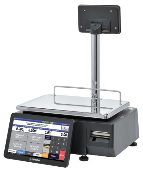Ishida Uni-8 Pole Dual Range Price Computing Scale with Printer and Color Touchscreen, 30 lb x 0.01 lb, NTEP approved