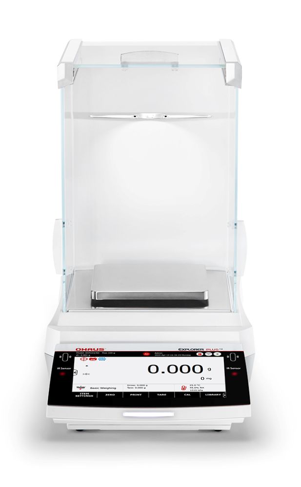 Ohaus EXP1203/AD Explorer Plus Precision Balance, 1200 g x 1 mg, Auto Door and Ionizer