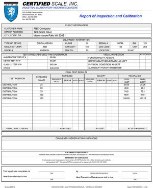 ISO 9000 Compliant NIST Traceable Calibration Certificate
