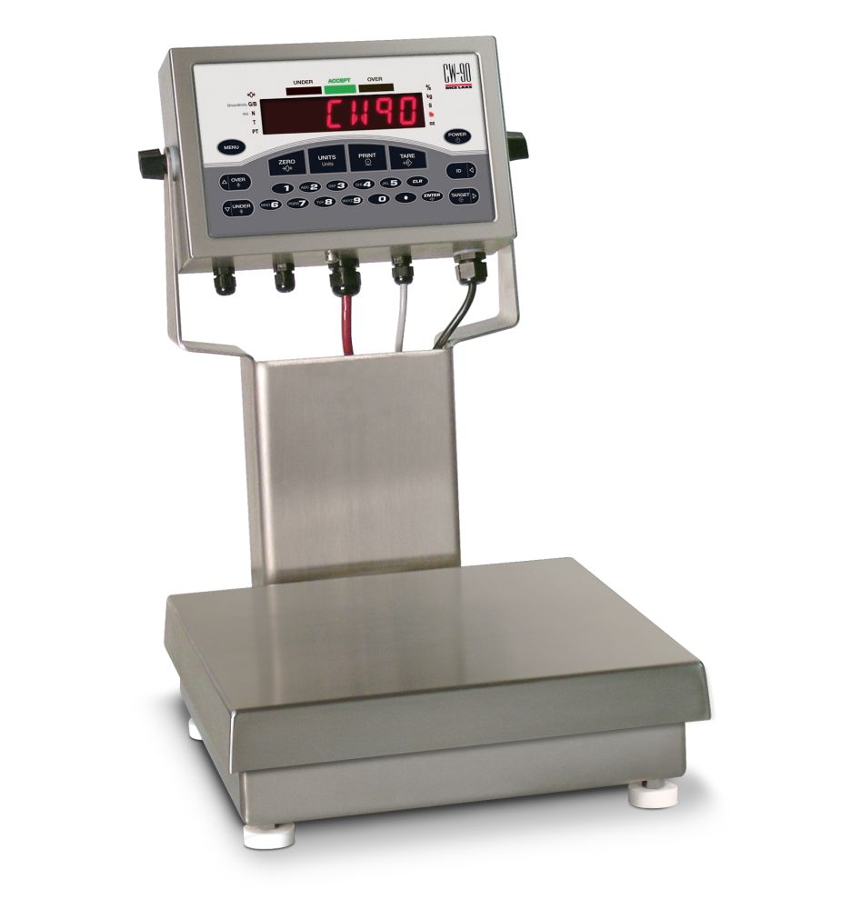 Rice Lake Weighing CW-90 Series Over/Under Checkweigher, 25 kg x 0.005 kg, 12" x 12" platform, 230VAC, NTEP approved
