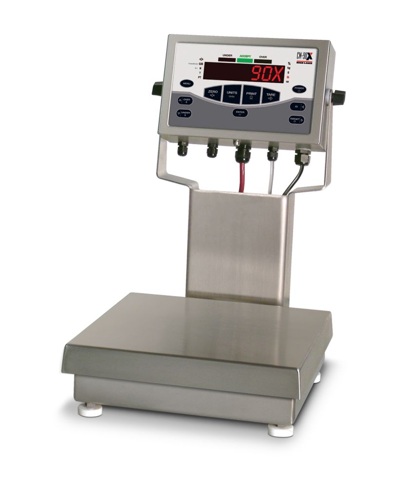 Rice Lake Weighing CW-90X Series Washdown Over/Under Checkweigher, 10 kg x 0.002 kg, 12" x 12" platform, 230VAC, NTEP approved