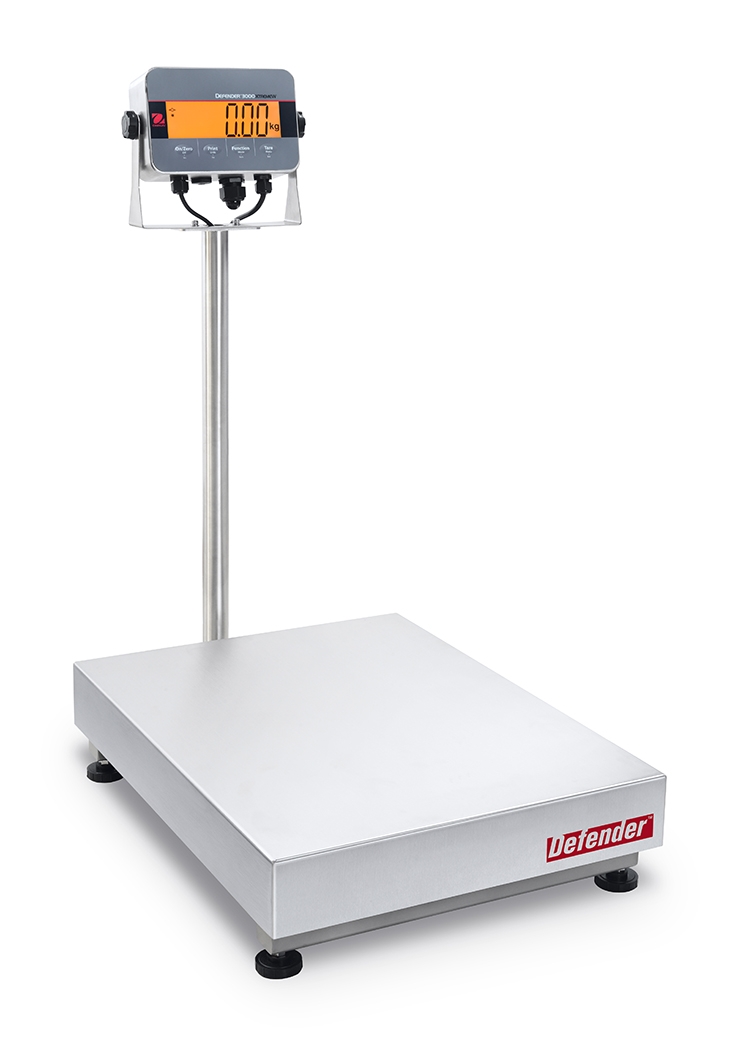 Ohaus D33XW300C1X7 Defender 3000 Column Mount Washdown Bench Scale, 600 lb x 0.2 lb, NTEP Certified