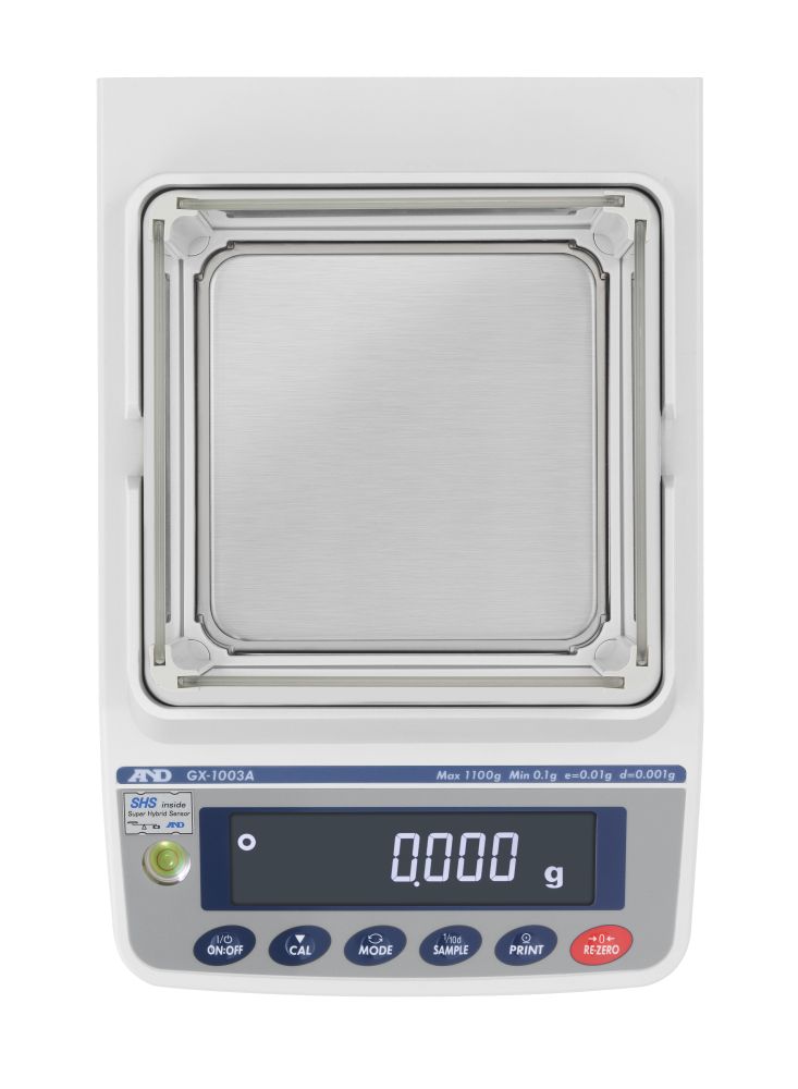 A&D Apollo GX-1003A Precision Balance, 1100 g x 0.001 g with internal calibration and 2.9" high breeze break