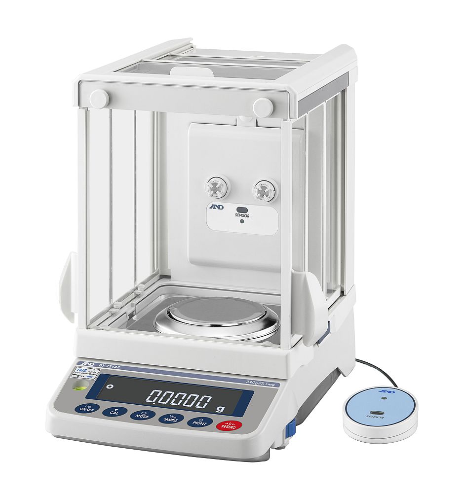 A&D Apollo GX-324AEN Analytical Balance, 320 g x 0.001 g with internal calibration, built-in ionizer and 8.8" high breeze break, NTEP Class I