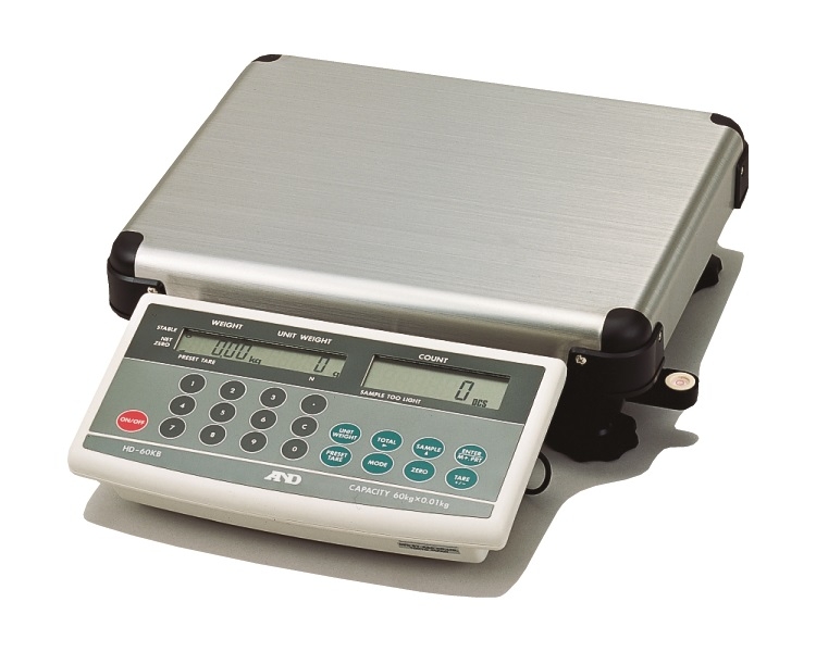 A&D HD Series HD-30KB Counting Scale, 60 lb x 0.01 lb, with 3 displays and numeric keypad