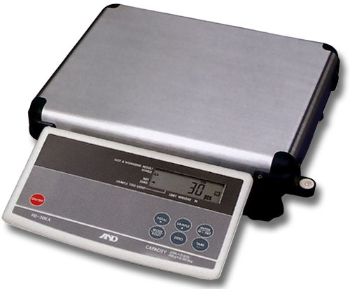 A&D HD Series HD-30KA Counting Scale, 60 lb x 0.01 lb, with single display and no numeric keypad