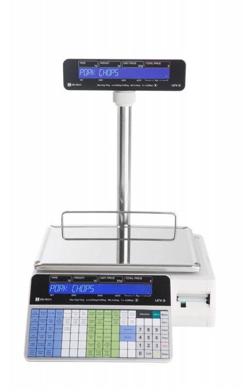 Ishida Uni-3L1 Dual Range Price Computing Scale with Pole and Printer, 30 lb x 0.01 lb, NTEP approved