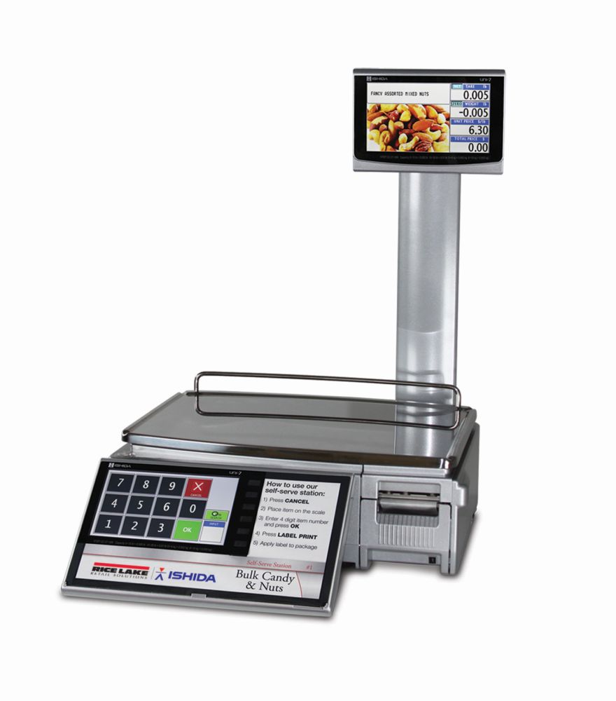 Ishida Uni-7 Dual Range Price Computing Scale with Pole and Printer, 30 lb x 0.01 lb, RF, NTEP approved