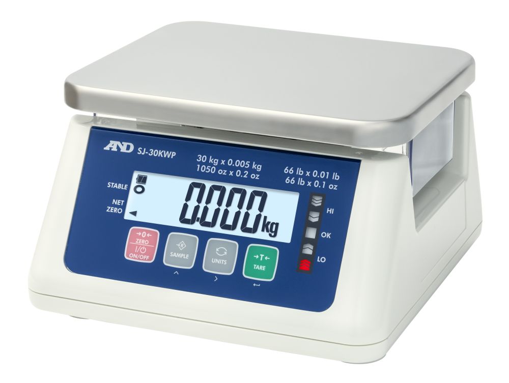 A&D SJ-WP Series SJ-6000WP-BT Washdown Digital Scale, 13 lb x 0.0005 lb, NSF listed, with Bluetooth