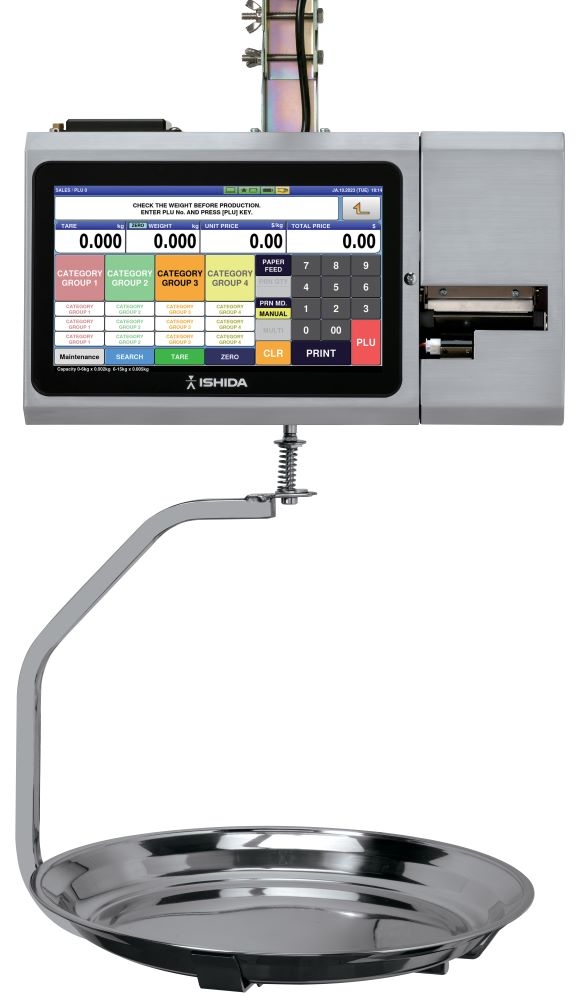 Ishida Uni-8 Hanging Dual Range Price Computing Scale with Printer and Color Touchscreen, 30 lb x 0.01 lb, NTEP approved