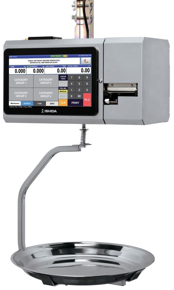 Ishida Uni-8 Hanging Dual Range Price Computing Scale with Printer and Color Touchscreen, 30 lb x 0.01 lb, NTEP approved